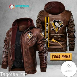 Pittsburgh Penguins Custom Name Logo Leather Jacket